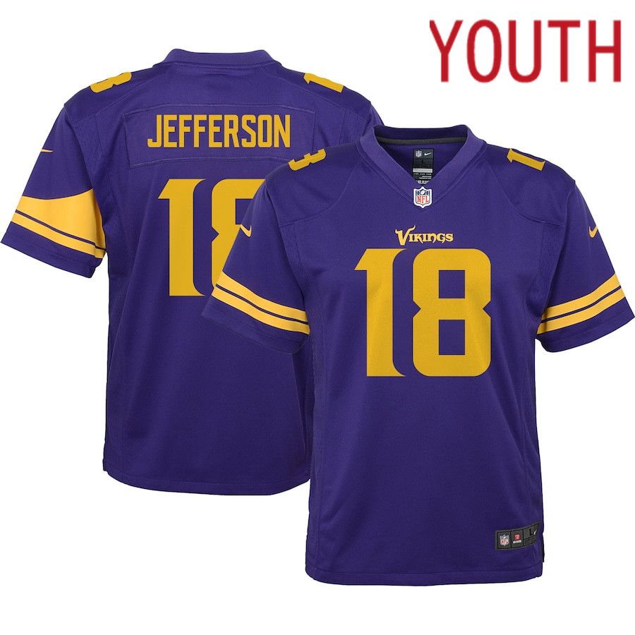 Youth Minnesota Vikings 18 Justin Jefferson Nike Purple Game NFL Jersey 1